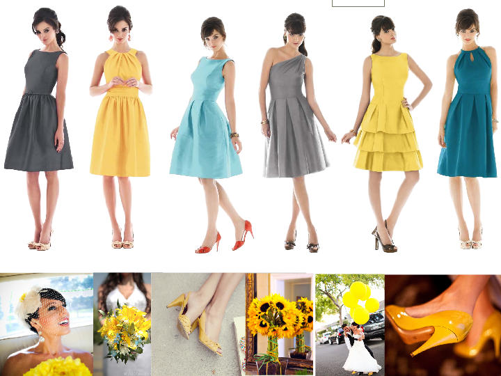 Grey Teal and Yellow PANTONE WEDDING Styleboard The Dessy Group