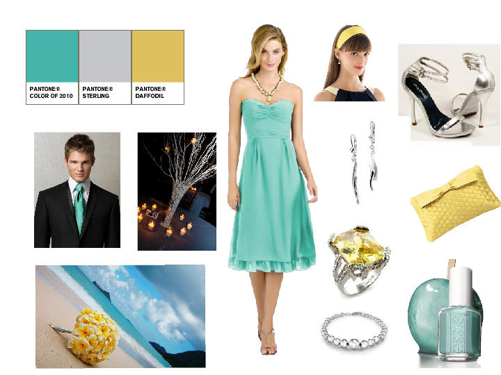 Turquoise Yellow Silver Pantone Wedding Styleboard The Dessy Group