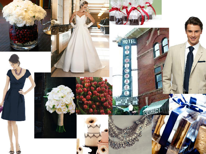 Navy blue and ribbon red : PANTONE WEDDING Styleboard | The Dessy Group