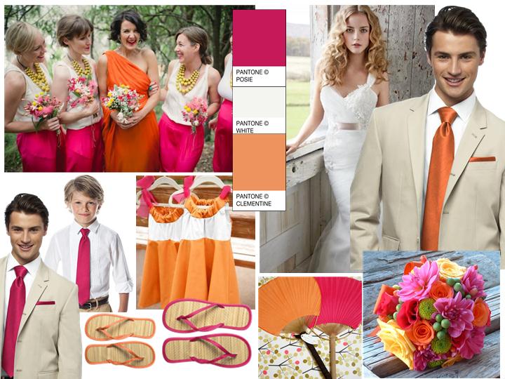OrangeWhitePink : PANTONE WEDDING Styleboard | The Dessy Group