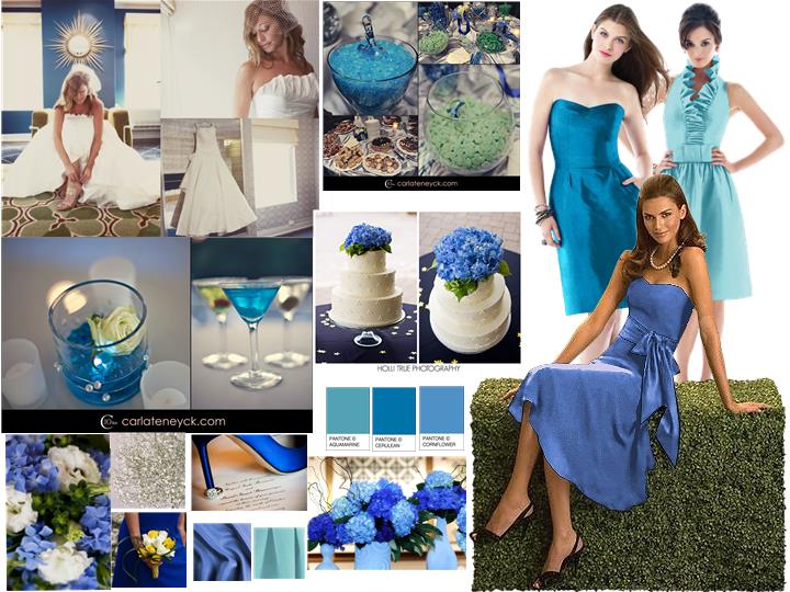 Aqua Blues : PANTONE WEDDING Styleboard | The Dessy Group