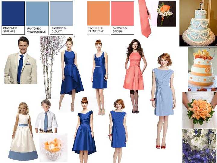 Blues and Peach : PANTONE WEDDING Styleboard | The Dessy Group